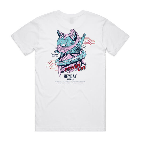 Power Cat Double Sided White - Mens Staple T shirt Thumbnail